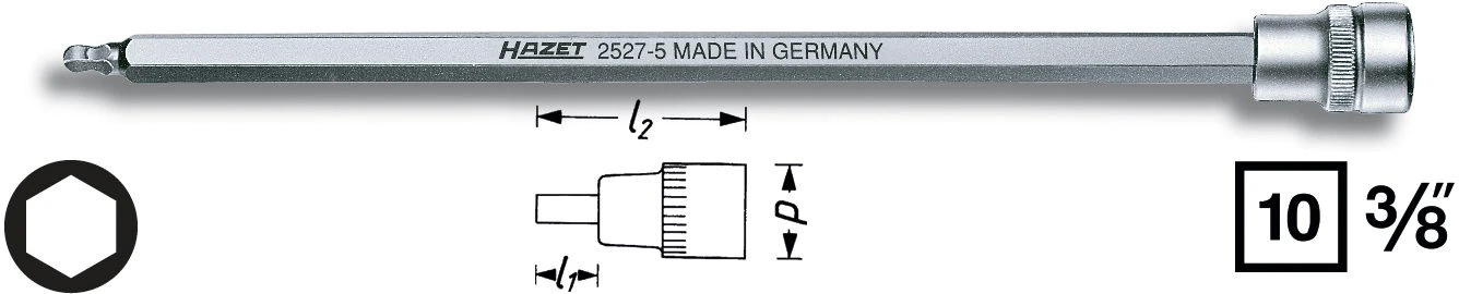 HAZET Kugelkopf-Schraubendreher-Steckschlüssel 10mm 3/8 Zoll Innen-Sechskant 5 2527-5 1 HAZET Kugelkopf-Schraubendreher-Steckschlüssel 10mm 3/8 Zoll Innen-Sechskant 5 2527-5