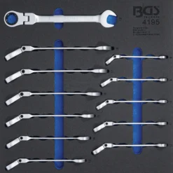 BGS Werkstattwageneinlage 2/3: Ratschenring-Maulschlüssel-Satz | Abwinkelbar | SW 8 - 19 Mm | 12-tlg. – 4195