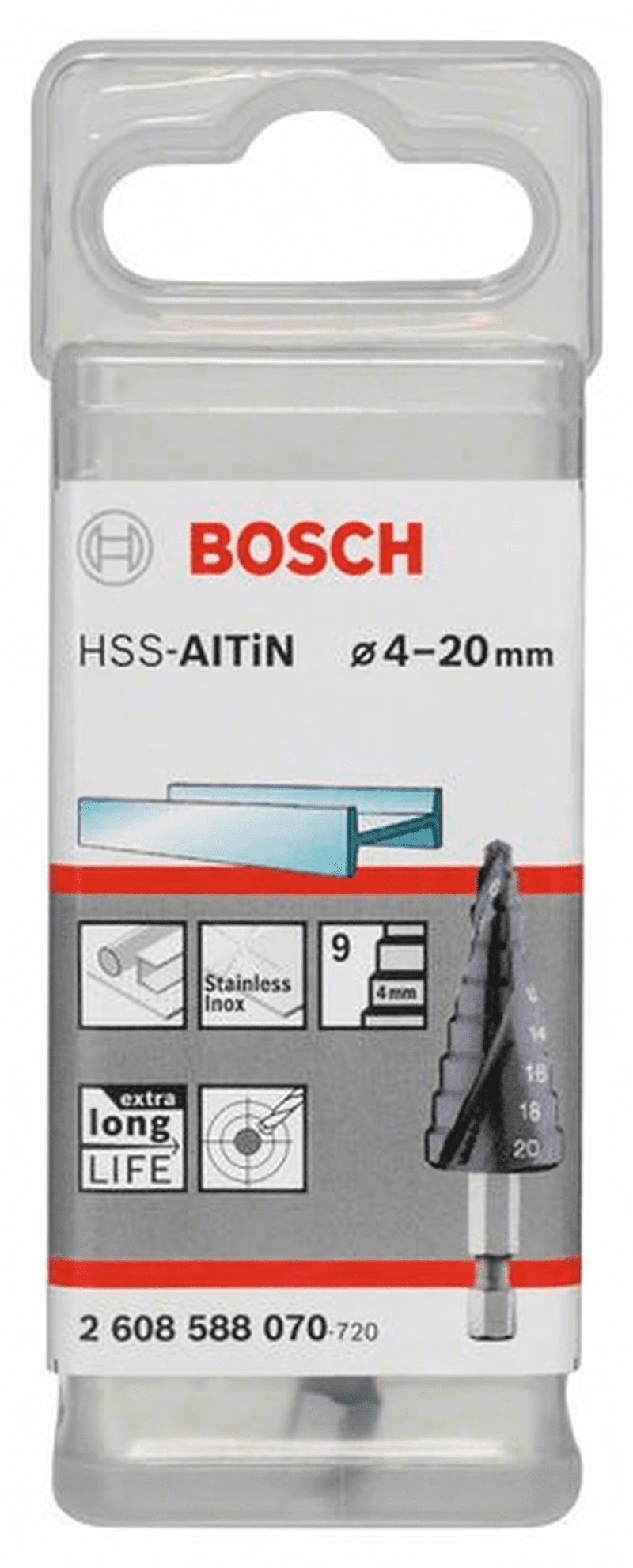 Bosch Stufenbohrer HSS-AlTiN 4 - 20 Mm 4 Mm 70,5 Mm 9 Stufen 2608588070 1 Bosch Stufenbohrer HSS-AlTiN 4 - 20 Mm 4 Mm 70,5 Mm 9 Stufen 2608588070